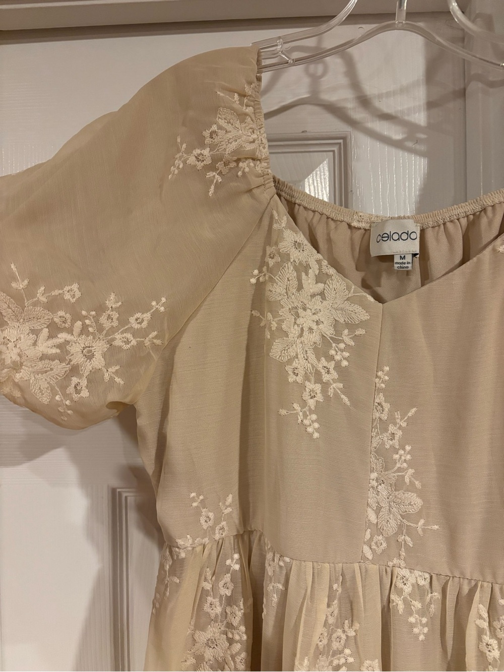 Girls Cream Floral Embroidered Dress